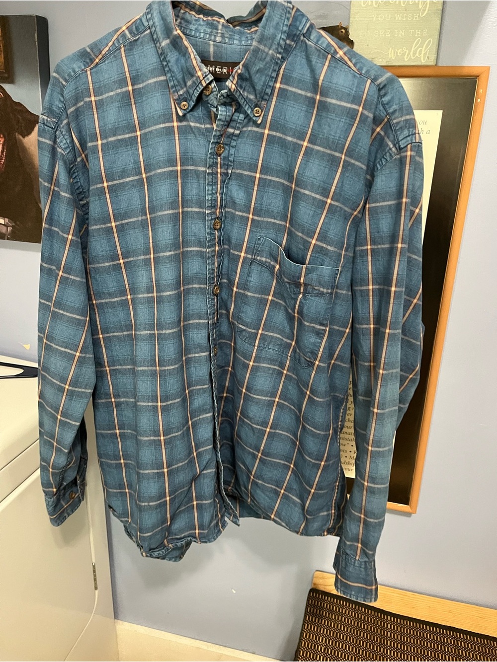 Men's Blue Plaid Button-Down Shirt